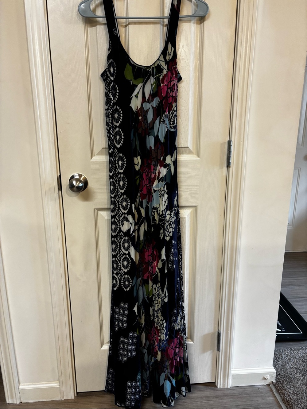 Johnny Was Black Floral Maxi Dress with Pink and Green Accents